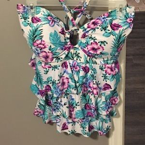 Layered floral tankini bathing suit top